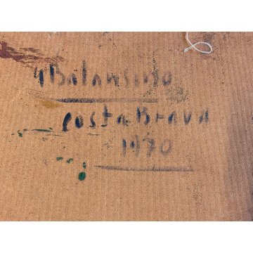 DIPINTO OLIO G. Balansino PAESAGGIO MARINO "Costa Brava" SCORCIO BARCA VELA '70
