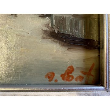 QUADRO DIPINTO OLIO D. Bot(?) PAESAGGIO URBANO ANTICO BORGO FIGURE CASE STRADA