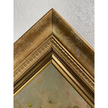 GRANDE QUADRO DIPINTO OLIO G. Solenghi SCENA GENERE "Cortile rustico" CONTADINA