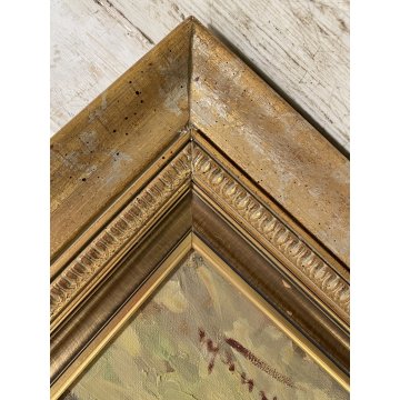 GRANDE QUADRO DIPINTO OLIO G. Solenghi SCENA GENERE "Cortile rustico" CONTADINA