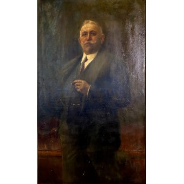 GRANDE QUADRO DIPINTO OLIO I. Karpof RITRATTO NOBILUOMO FIGURA MASCHILE CORNICE