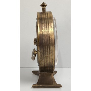 Swiza OROLOGIO TAVOLO OVALE suoneria DECO anni 60 OTTONE DORATO Old Alarm Clock