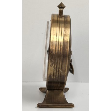 Swiza OROLOGIO TAVOLO OVALE suoneria DECO anni 60 OTTONE DORATO Old Alarm Clock