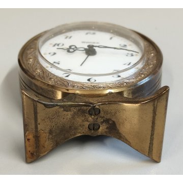 Swiza OROLOGIO TAVOLO OVALE suoneria DECO anni 60 OTTONE DORATO Old Alarm Clock