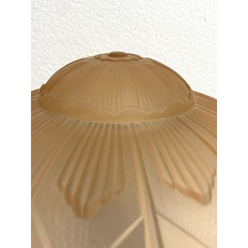 LAMPADA TAVOLO ABATJOUR ART NOUVEAU FERRO BATTUTO VETRO SATINATO 2 LUCI 47 cm/h