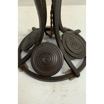 LAMPADA TAVOLO ABATJOUR ART NOUVEAU FERRO BATTUTO VETRO SATINATO 2 LUCI 47 cm/h