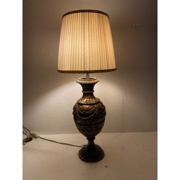 LAMPADA TAVOLO CLASSICA ABATJOUR METALLO ARGENTATO DECORO A SBALZO 1 LUCE 58cm/h