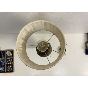 LAMPADA TAVOLO CLASSICA ABATJOUR METALLO ARGENTATO DECORO A SBALZO 1 LUCE 58cm/h