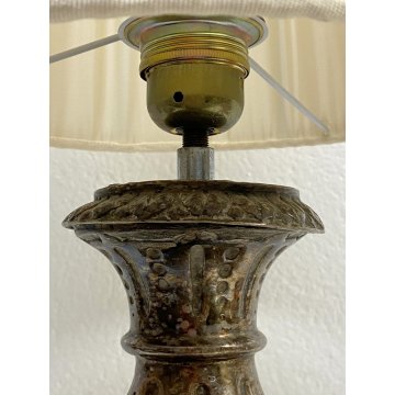 LAMPADA TAVOLO CLASSICA ABATJOUR METALLO ARGENTATO DECORO A SBALZO 1 LUCE 58cm/h