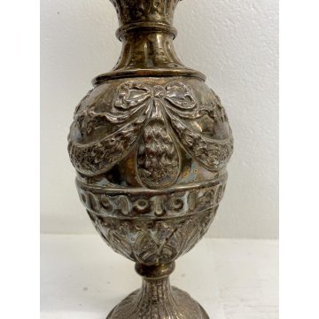 LAMPADA TAVOLO CLASSICA ABATJOUR METALLO ARGENTATO DECORO A SBALZO 1 LUCE 58cm/h