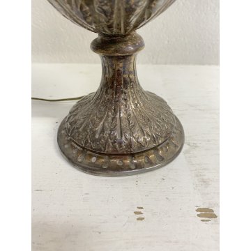 LAMPADA TAVOLO CLASSICA ABATJOUR METALLO ARGENTATO DECORO A SBALZO 1 LUCE 58cm/h