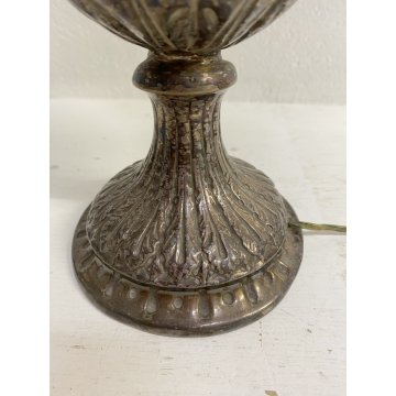 LAMPADA TAVOLO CLASSICA ABATJOUR METALLO ARGENTATO DECORO A SBALZO 1 LUCE 58cm/h