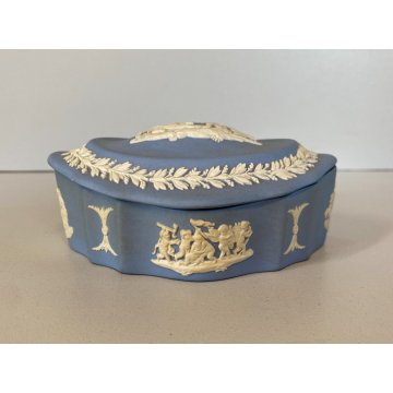SCATOLA OVALE COPERCHIO Wedgwood blue PORCELLANA BISCUIT DECORO NEOCLASSICO 11cm