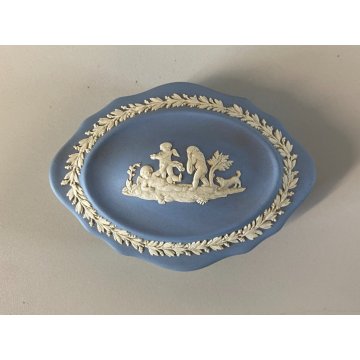 SCATOLA OVALE COPERCHIO Wedgwood blue PORCELLANA BISCUIT DECORO NEOCLASSICO 11cm