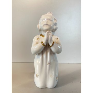 STATUETTA SCULTURA ANGELO in PREGHIERA Carbet CERAMICA BIANCA COLAGGIO 15cm/h