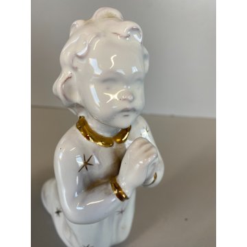 STATUETTA SCULTURA ANGELO in PREGHIERA Carbet CERAMICA BIANCA COLAGGIO 15cm/h