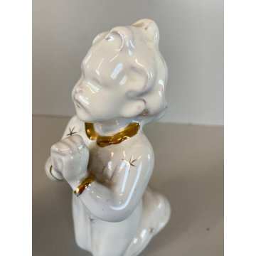 STATUETTA SCULTURA ANGELO in PREGHIERA Carbet CERAMICA BIANCA COLAGGIO 15cm/h