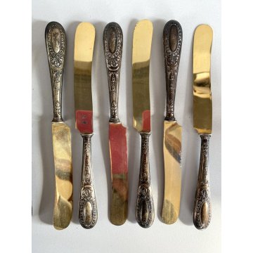 SET POSATE DESSERT VITTORIANE 6 Pers. METALLO DORATO ARGENTO 800 PUNZONATO 12pz