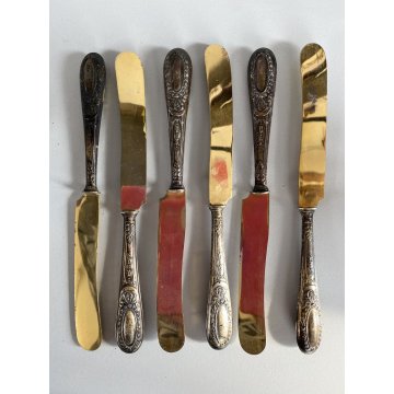 SET POSATE DESSERT VITTORIANE 6 Pers. METALLO DORATO ARGENTO 800 PUNZONATO 12pz