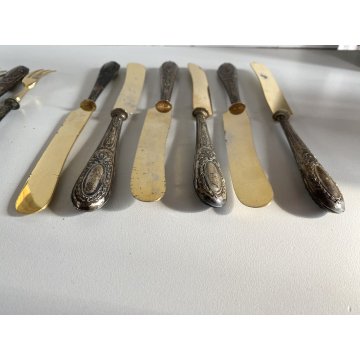 SET POSATE DESSERT VITTORIANE 6 Pers. METALLO DORATO ARGENTO 800 PUNZONATO 12pz