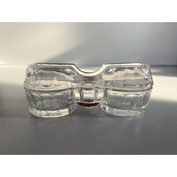 SALIERA VINTAGE MENAGE CONDIMENTO TAVOLA VETRO PRESSATO PORTA SALE STUZZICATENTI