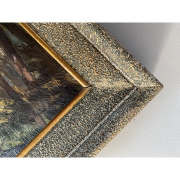 ANTICO QUADRO OLIO Carlo Pianca PAESAGGIO AUTUNNALE SOTTO BOSCO 23 x 15cm  '900