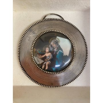 GRANDE MEDAGLIONE MINIATURA CAPOCULLA MADONNA BAMBINO RELIGIOSO ARGENTO 800