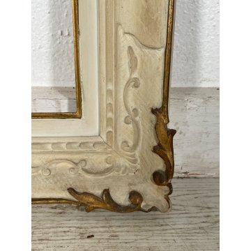 ANTICA PICCOLA CORNICE BIANCA DORATA LEGNO SCOLPITO 58 cm x 48 cm EPOCA '900