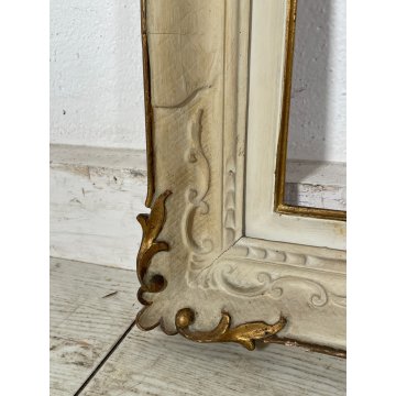 ANTICA PICCOLA CORNICE BIANCA DORATA LEGNO SCOLPITO 58 cm x 48 cm EPOCA '900