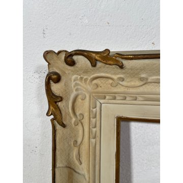 ANTICA PICCOLA CORNICE BIANCA DORATA LEGNO SCOLPITO 58 cm x 48 cm EPOCA '900