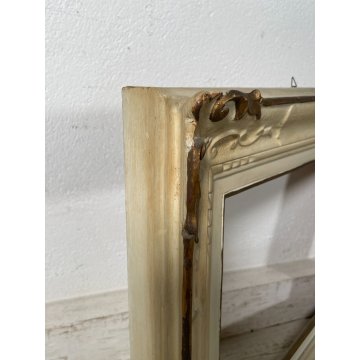 ANTICA PICCOLA CORNICE BIANCA DORATA LEGNO SCOLPITO 58 cm x 48 cm EPOCA '900