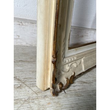 ANTICA PICCOLA CORNICE BIANCA DORATA LEGNO SCOLPITO 58 cm x 48 cm EPOCA '900