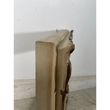 ANTICA PICCOLA CORNICE BIANCA DORATA LEGNO SCOLPITO 58 cm x 48 cm EPOCA '900