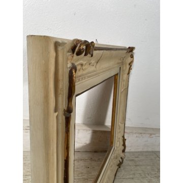 ANTICA PICCOLA CORNICE BIANCA DORATA LEGNO SCOLPITO 58 cm x 48 cm EPOCA '900
