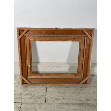 ANTICA PICCOLA CORNICE BIANCA DORATA LEGNO SCOLPITO 58 cm x 48 cm EPOCA '900