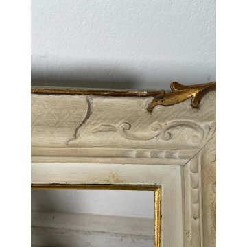 ANTICA PICCOLA CORNICE BIANCA DORATA LEGNO SCOLPITO 58 cm x 48 cm EPOCA '900