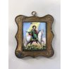 ANTICA ICONA RUSSA smaltata OTTONE XIX sec SAN TRIFONE il FALCO 6,5x7 cm RARA