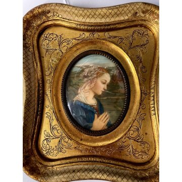 ANTICA MINIATURA RITRATTO copia MADONNA Filippo Lippi CORNICE DORATA religioso