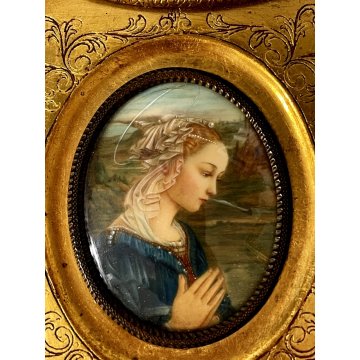 ANTICA MINIATURA RITRATTO copia MADONNA Filippo Lippi CORNICE DORATA religioso