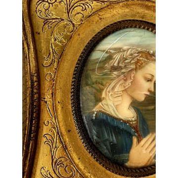 ANTICA MINIATURA RITRATTO copia MADONNA Filippo Lippi CORNICE DORATA religioso