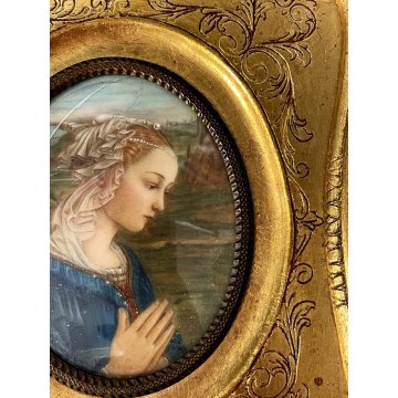 ANTICA MINIATURA RITRATTO copia MADONNA Filippo Lippi CORNICE DORATA religioso