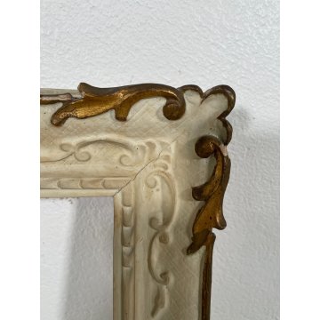 ANTICA PICCOLA CORNICE DORATA BIANCA LEGNO SCOLPITO 58 cm x 48 cm EPOCA '900