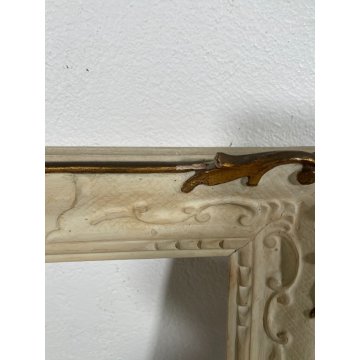 ANTICA PICCOLA CORNICE DORATA BIANCA LEGNO SCOLPITO 58 cm x 48 cm EPOCA '900