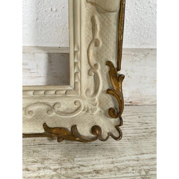 ANTICA PICCOLA CORNICE DORATA BIANCA LEGNO SCOLPITO 58 cm x 48 cm EPOCA '900