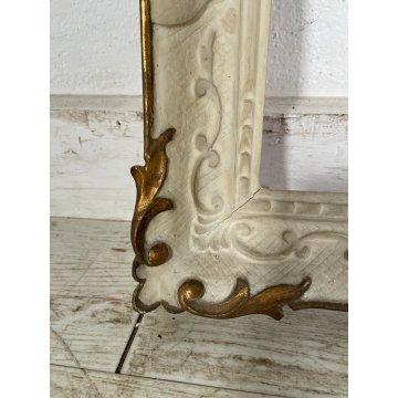 ANTICA PICCOLA CORNICE DORATA BIANCA LEGNO SCOLPITO 58 cm x 48 cm EPOCA '900