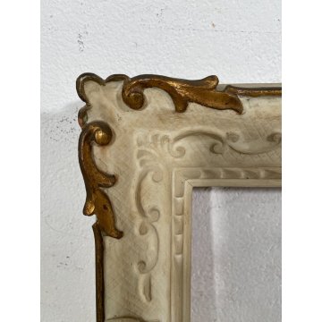 ANTICA PICCOLA CORNICE DORATA BIANCA LEGNO SCOLPITO 58 cm x 48 cm EPOCA '900