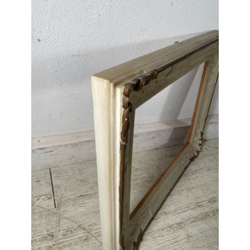 ANTICA PICCOLA CORNICE DORATA BIANCA LEGNO SCOLPITO 58 cm x 48 cm EPOCA '900