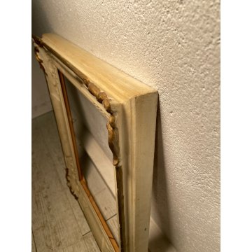 ANTICA PICCOLA CORNICE DORATA BIANCA LEGNO SCOLPITO 58 cm x 48 cm EPOCA '900