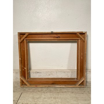 ANTICA PICCOLA CORNICE DORATA BIANCA LEGNO SCOLPITO 58 cm x 48 cm EPOCA '900