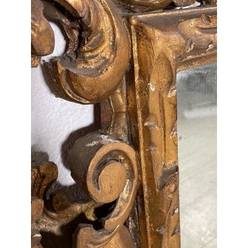 ANTICA SPECCHIERA CORNICE BAROCCA epoca 900 OLD SPECCHIO LEGNO DORATA FOGLIA ORO
